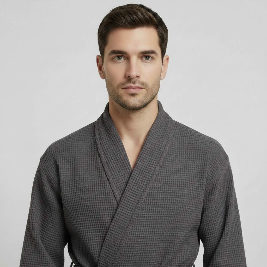 Waffle Spa Bathrobe for Men - Absorbent, Lightweight, with personalization available as an add-on.