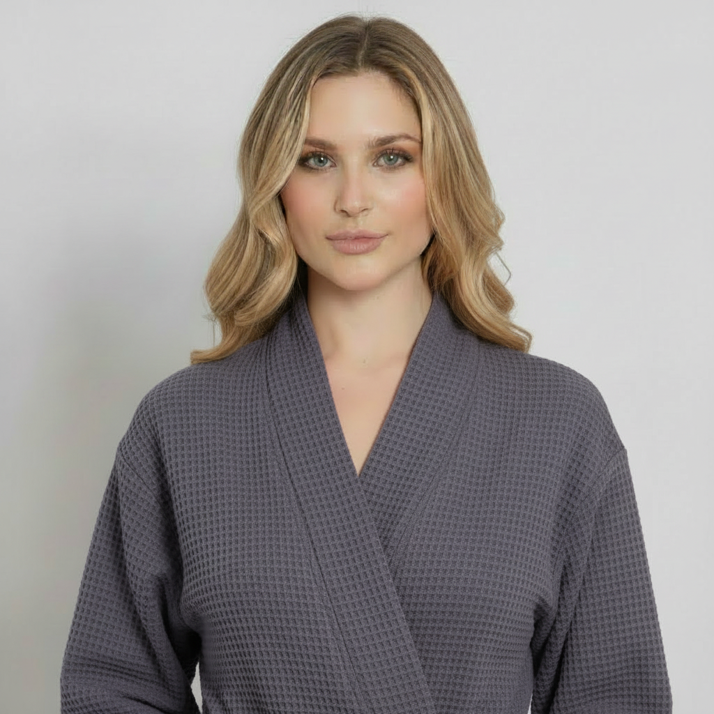 Knee-Length Waffle Robe for Women with Available Personalized Embroidery