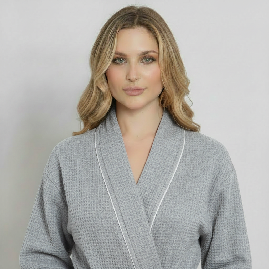 Knee-Length Waffle Robe for Women with Available Personalized Embroidery