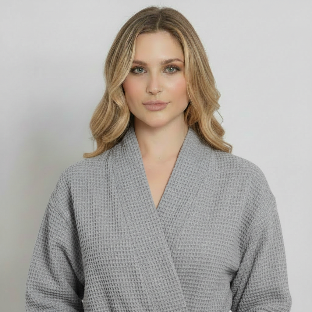 Knee-Length Waffle Robe for Women with Available Personalized Embroidery