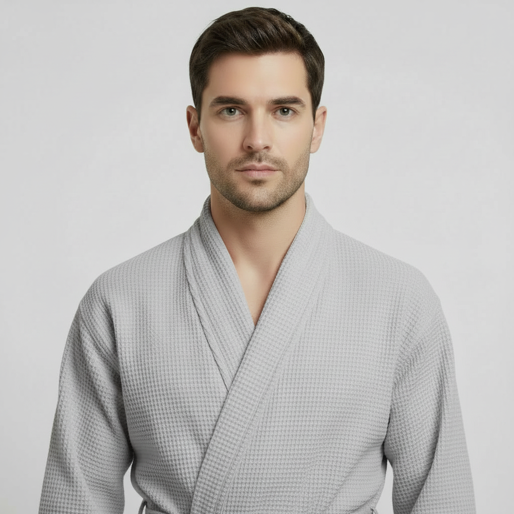 Waffle Spa Bathrobe for Men - Absorbent, Lightweight, with personalization available as an add-on.