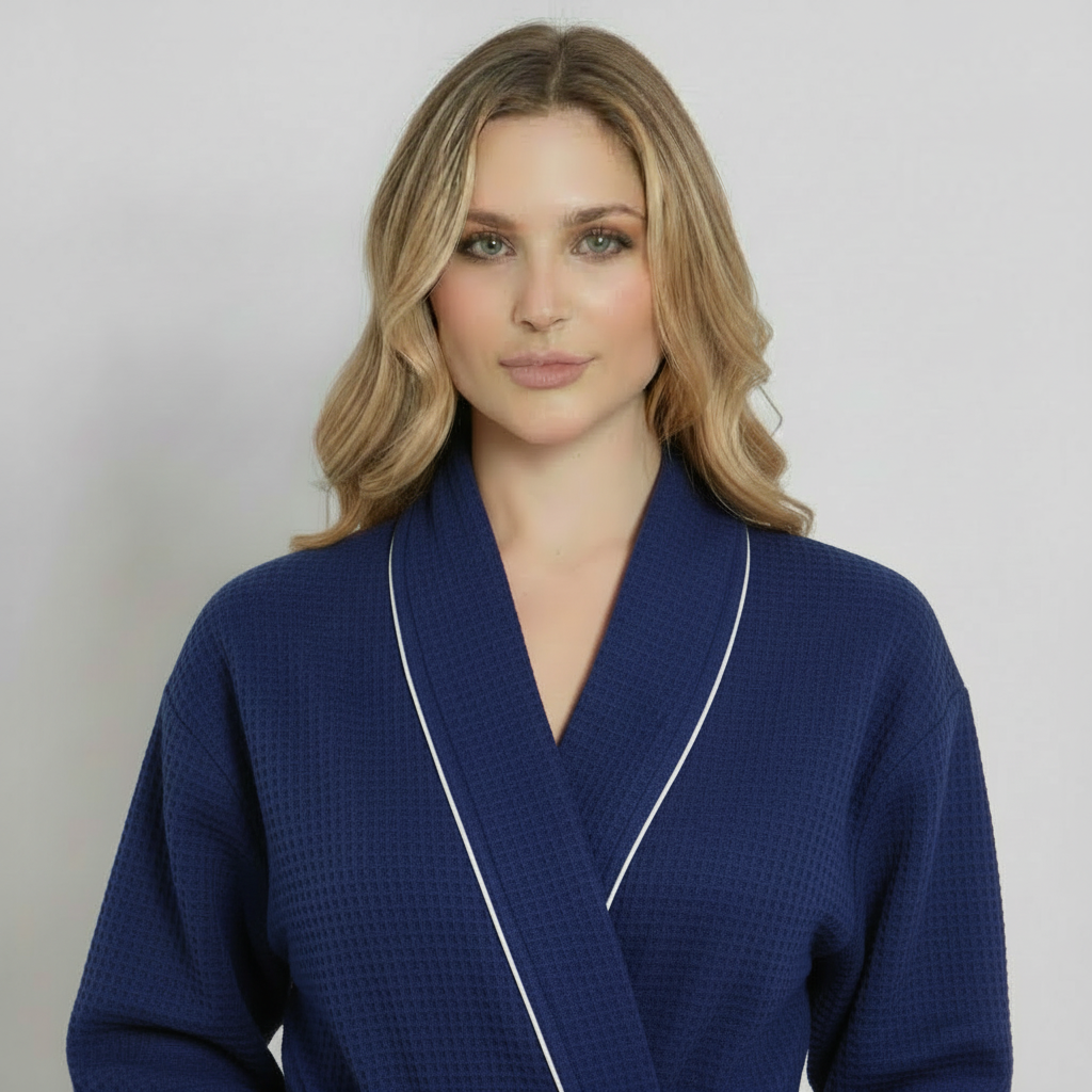 Knee-Length Waffle Robe for Women with Available Personalized Embroidery