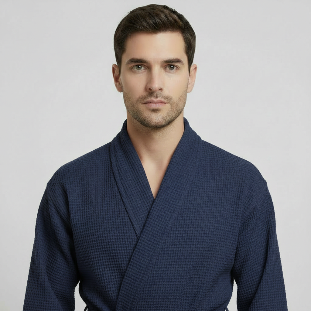 Waffle Spa Bathrobe for Men - Absorbent, Lightweight, with personalization available as an add-on.
