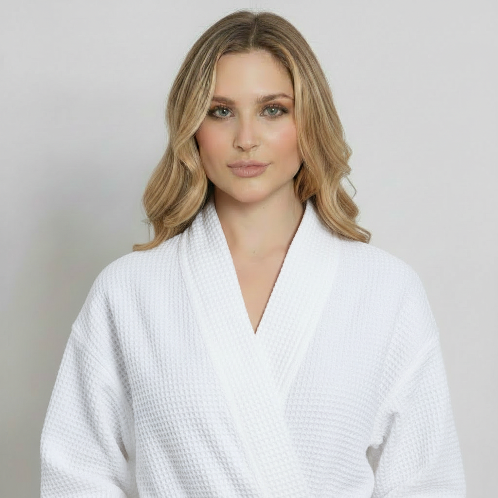Knee-Length Waffle Robe for Women with Available Personalized Embroidery