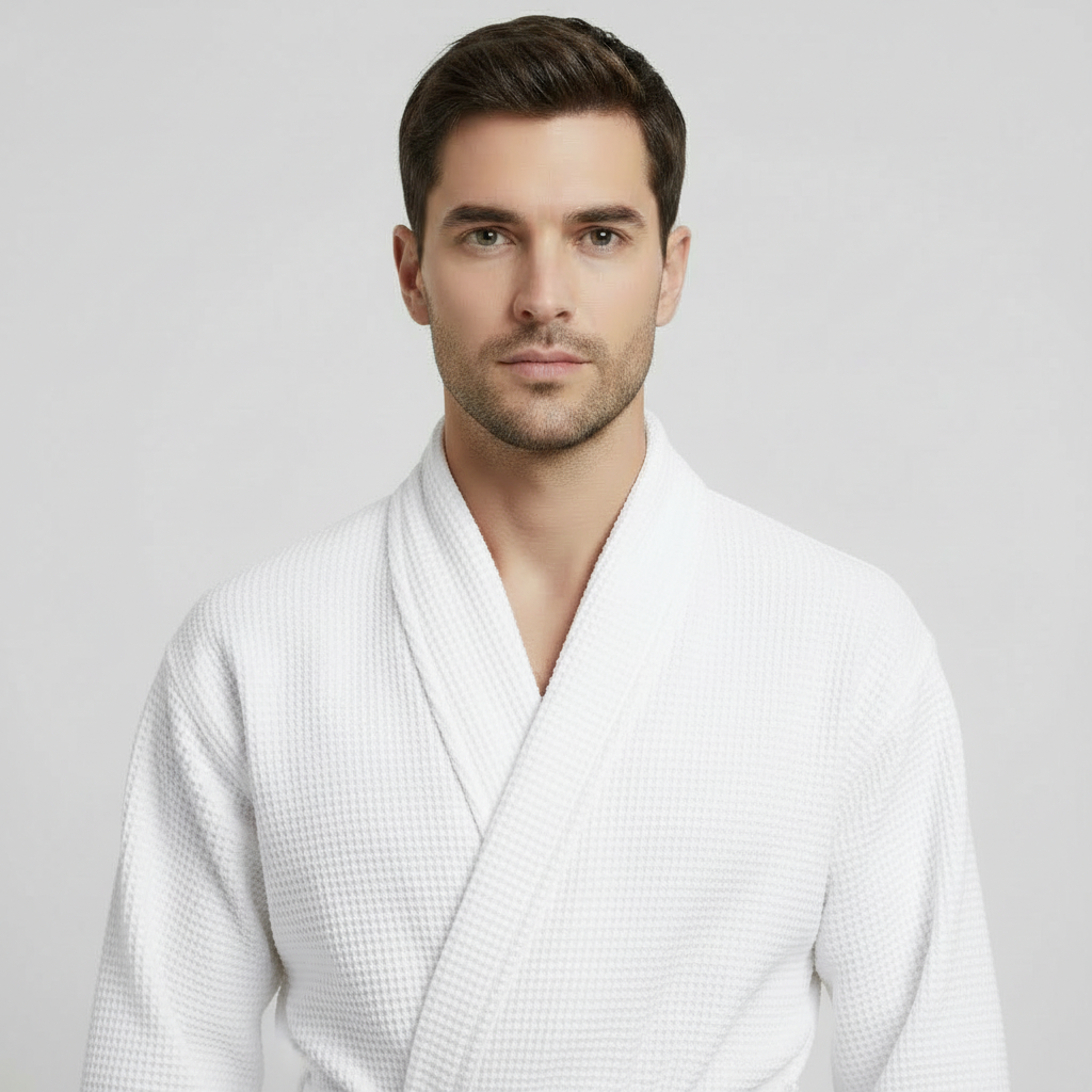 Waffle Spa Bathrobe for Men - Absorbent, Lightweight, with personalization available as an add-on.