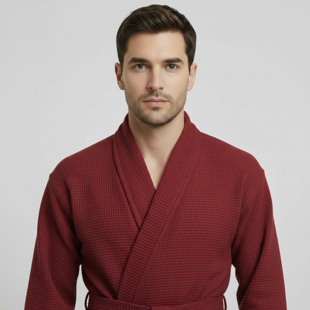 Waffle Spa Bathrobe for Men - Absorbent, Lightweight, with personalization available as an add-on.
