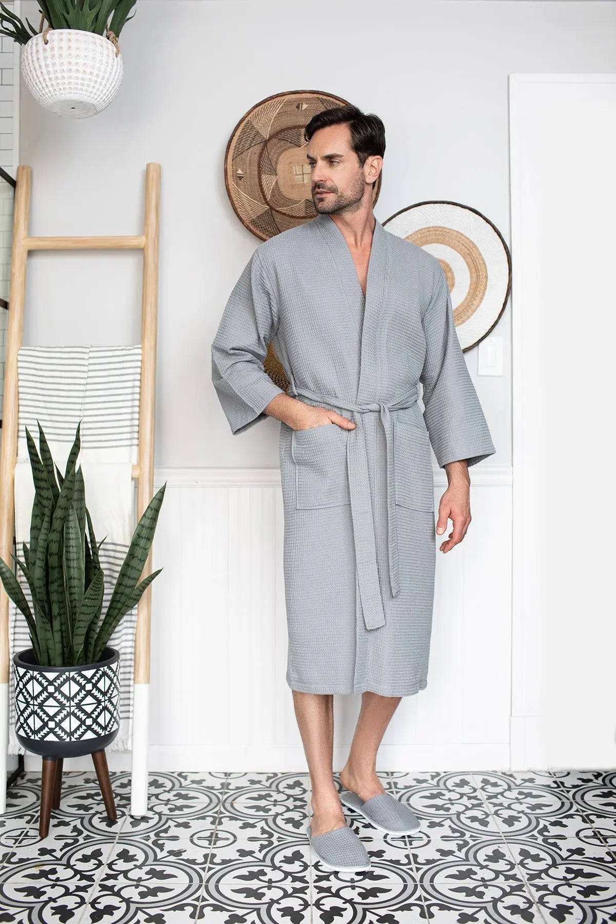 Waffle Spa Bathrobe for Men - Absorbent, Lightweight, with personalization available as an add-on.