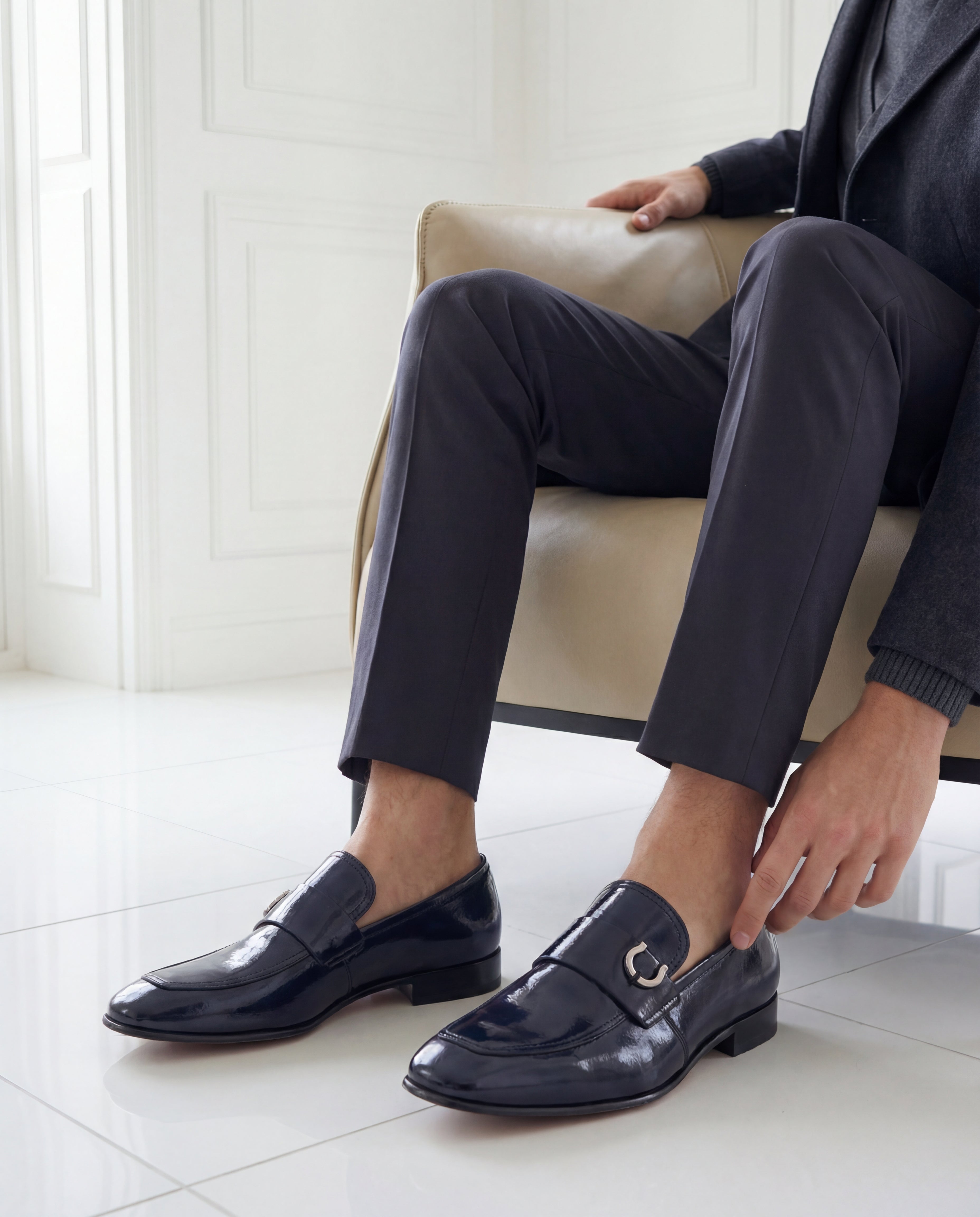 The Blackwell Navy Patent Bit Loafer Men Shoe