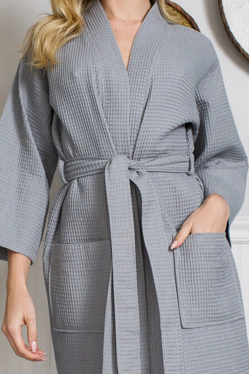 Knee-Length Waffle Robe for Women with Available Personalized Embroidery