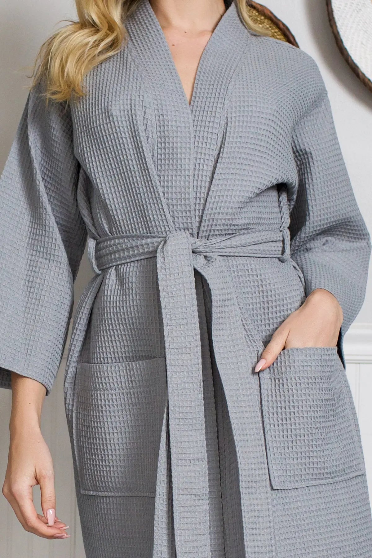 Knee-Length Waffle Robe for Women with Available Personalized Embroidery
