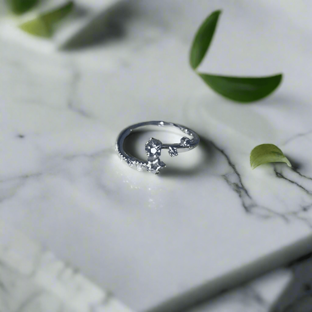 Hypoallergenic 925 Sterling Silver Open Star Zircon Ring - Adjustable Celestial Jewelry | Child & Teen Safe | Amtikiss Casuals