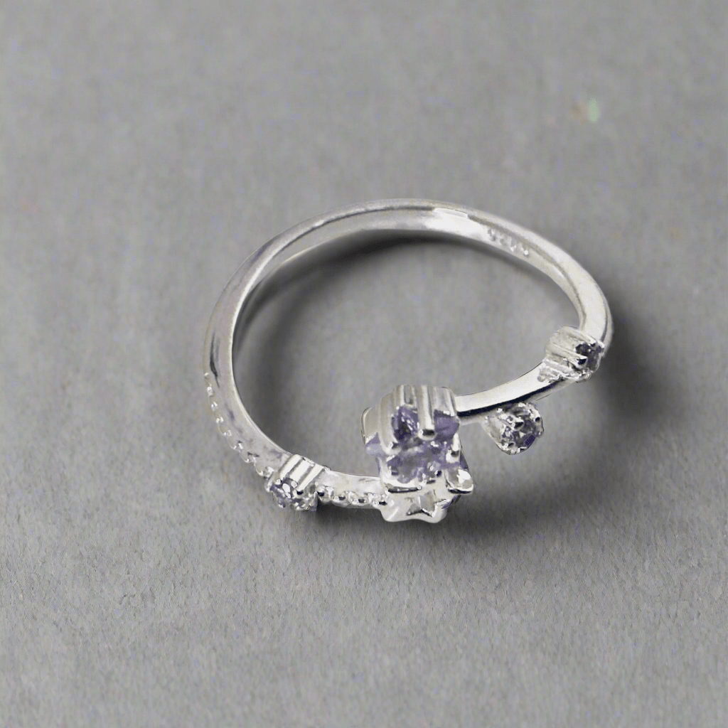 Hypoallergenic 925 Sterling Silver Open Star Zircon Ring - Adjustable Celestial Jewelry | Child & Teen Safe | Amtikiss Casuals