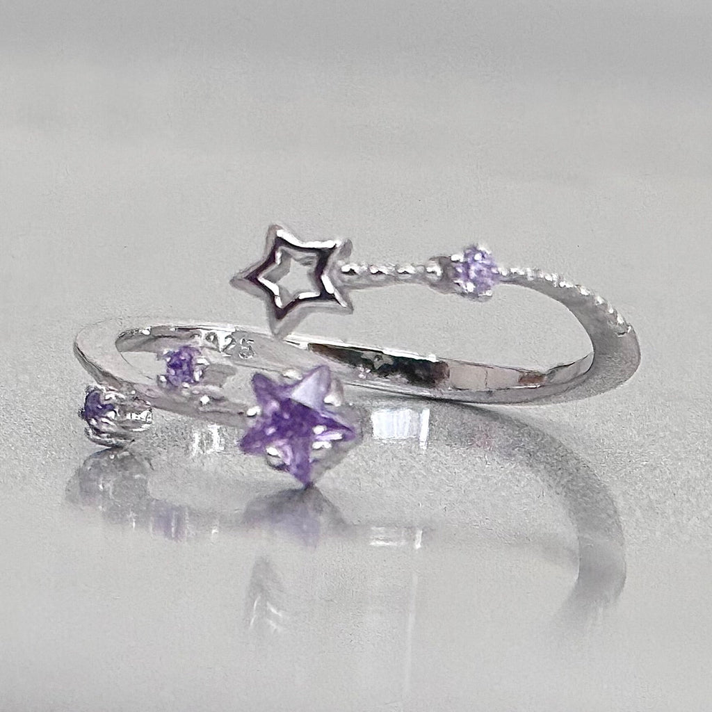 Hypoallergenic 925 Sterling Silver Open Star Zircon Ring - Adjustable Celestial Jewelry | Child & Teen Safe | Amtikiss Casuals