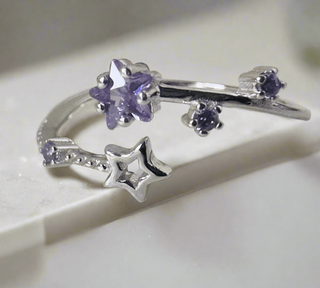 Hypoallergenic 925 Sterling Silver Open Star Zircon Ring - Adjustable Celestial Jewelry | Child & Teen Safe | Amtikiss Casuals