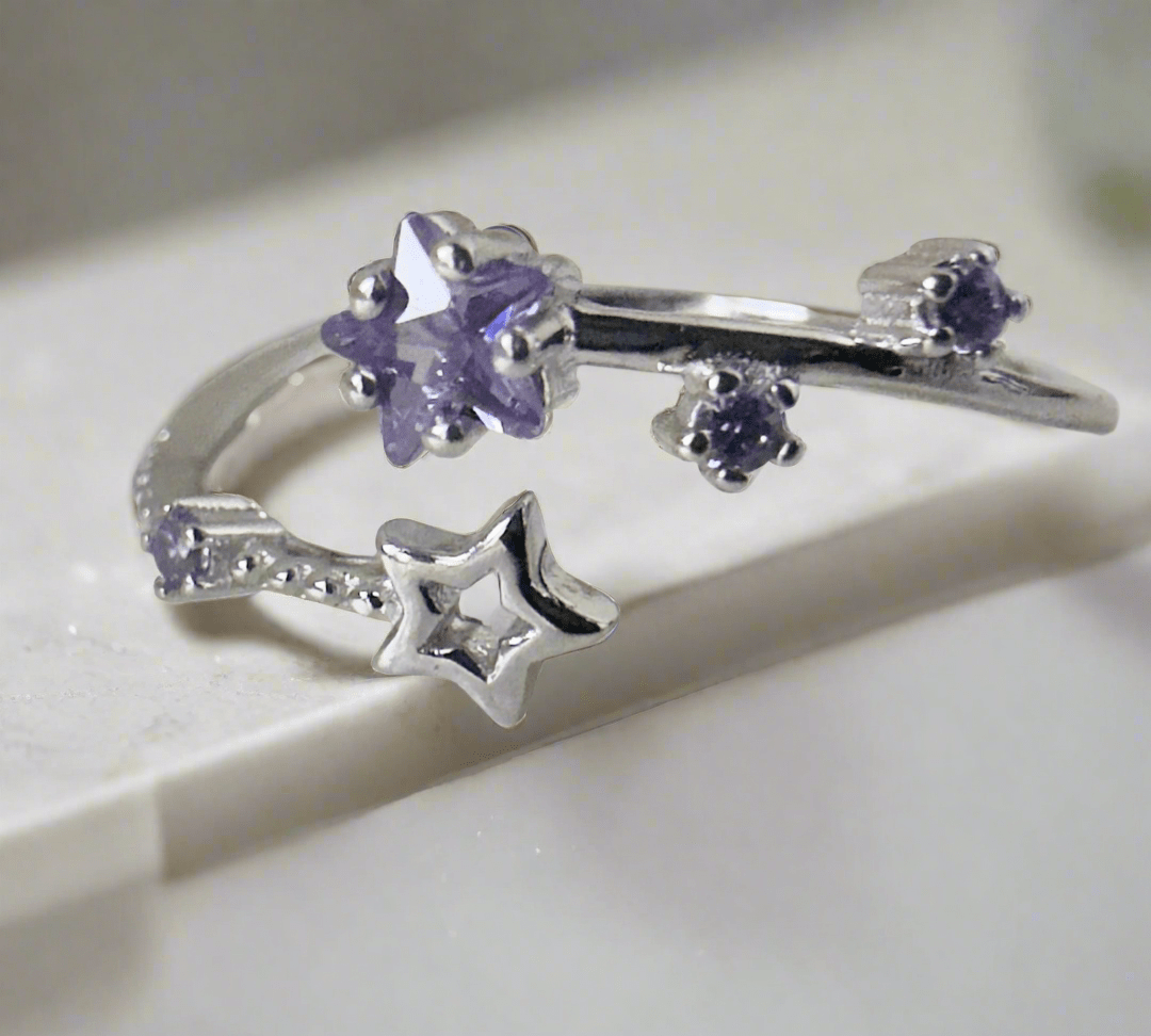 Hypoallergenic 925 Sterling Silver Open Star Zircon Ring - Adjustable Celestial Jewelry | Child & Teen Safe | Amtikiss Casuals