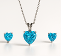 Hypoallergenic Rhodium Plated 925 Sterling Silver Turquoise Blue CZ Heart Jewelry Set | Child & Teen Safe | Amtikiss Casuals