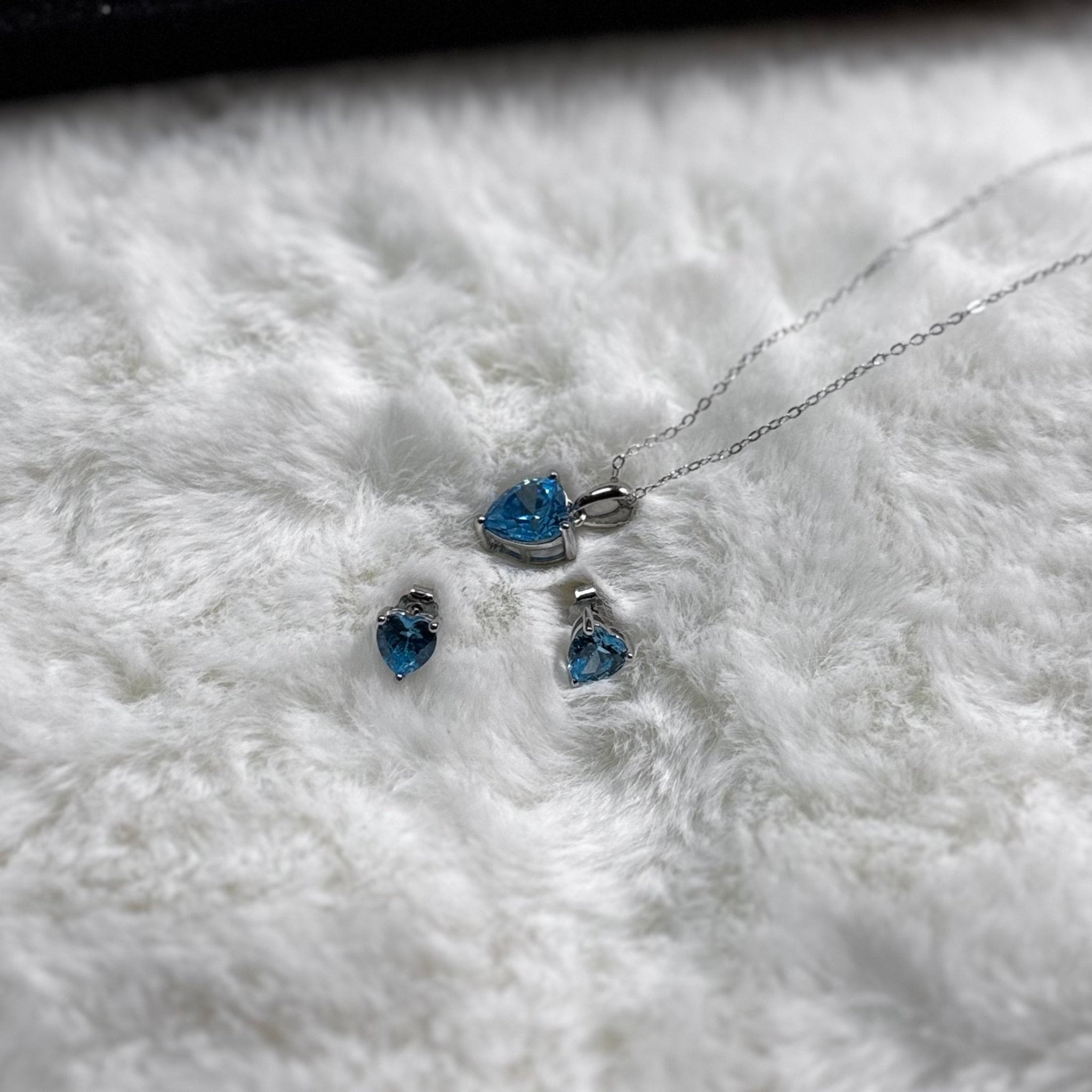 Hypoallergenic Rhodium Plated 925 Sterling Silver Turquoise Blue CZ Heart Jewelry Set | Child & Teen Safe | Amtikiss Casuals
