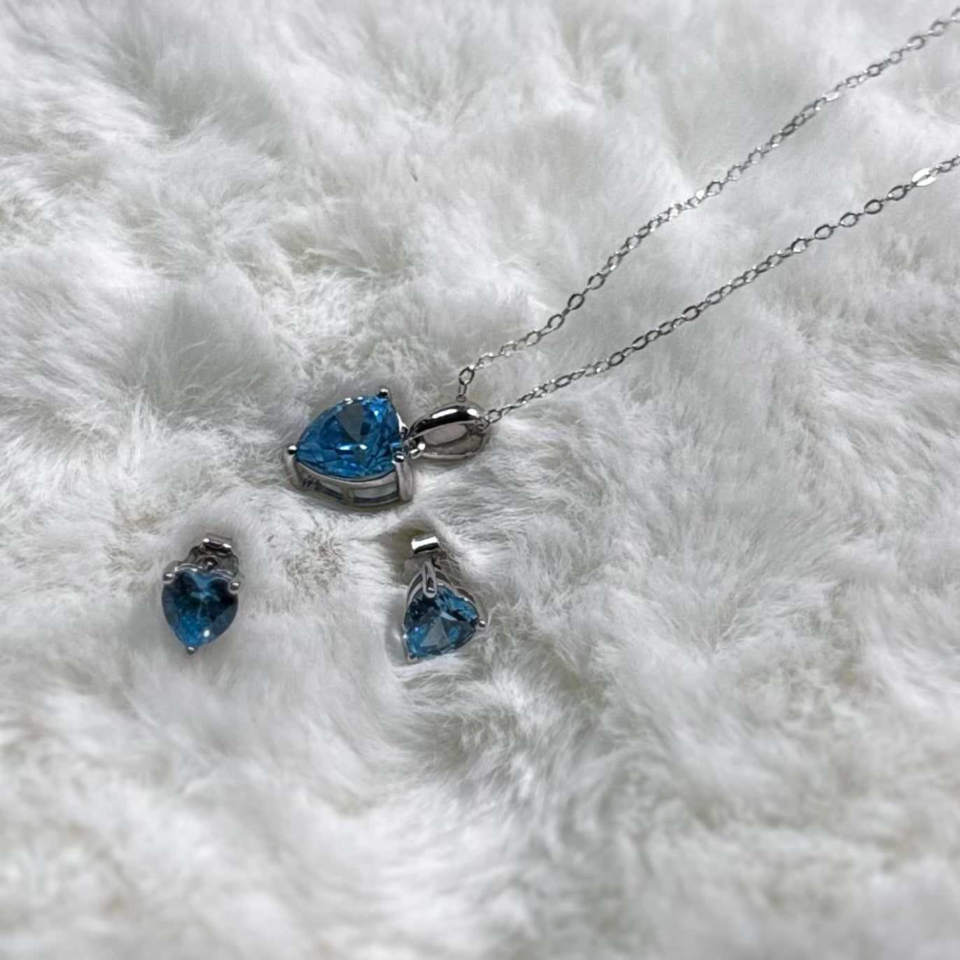 Hypoallergenic Rhodium Plated 925 Sterling Silver Turquoise Blue CZ Heart Jewelry Set | Child & Teen Safe | Amtikiss Casuals