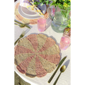 Pinwheel Pink Placemat, raffia tabletop
