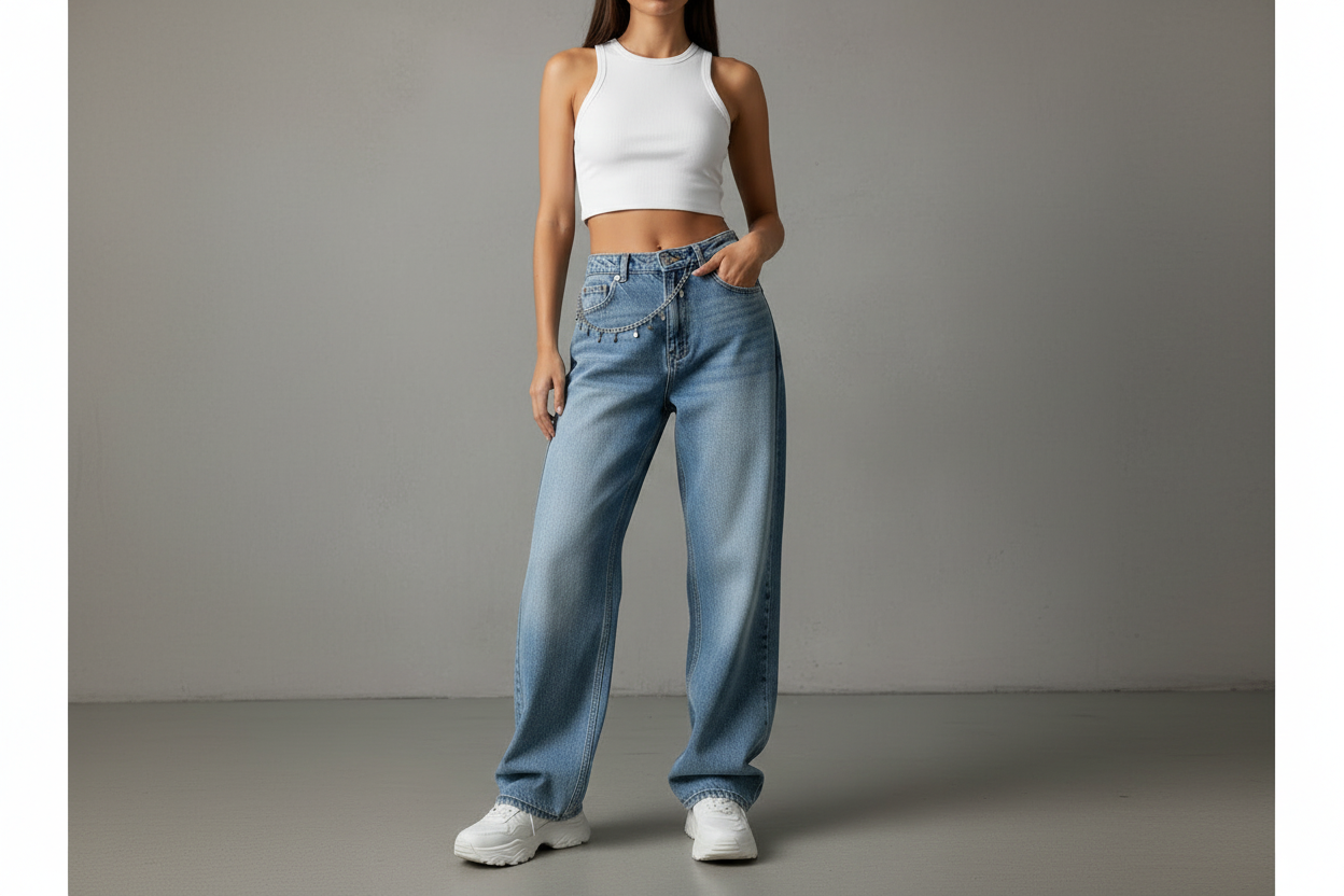 Vintage Wide Leg Cut-Out Jeans - Low Rise Baggy Denim