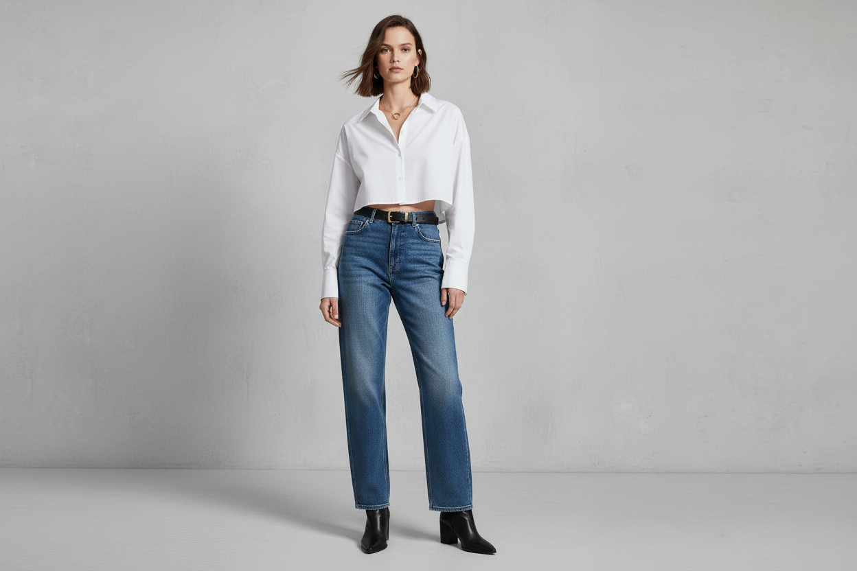 High-Waist Stretch Denim Jeans - Women's Straight Leg