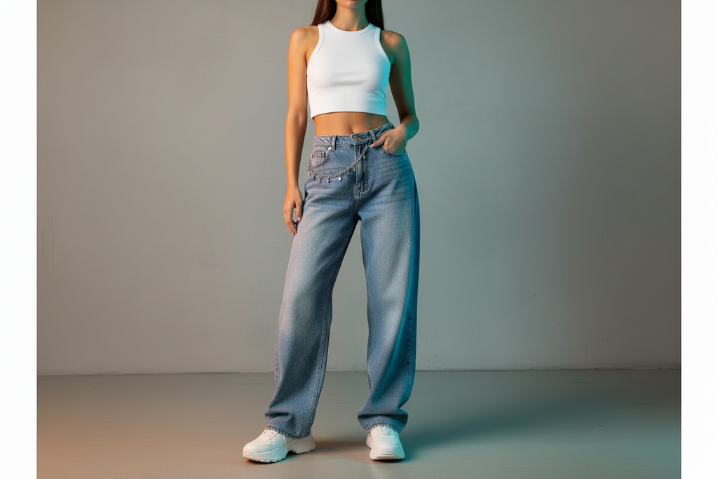 Vintage Wide Leg Cut-Out Jeans - Low Rise Baggy Denim