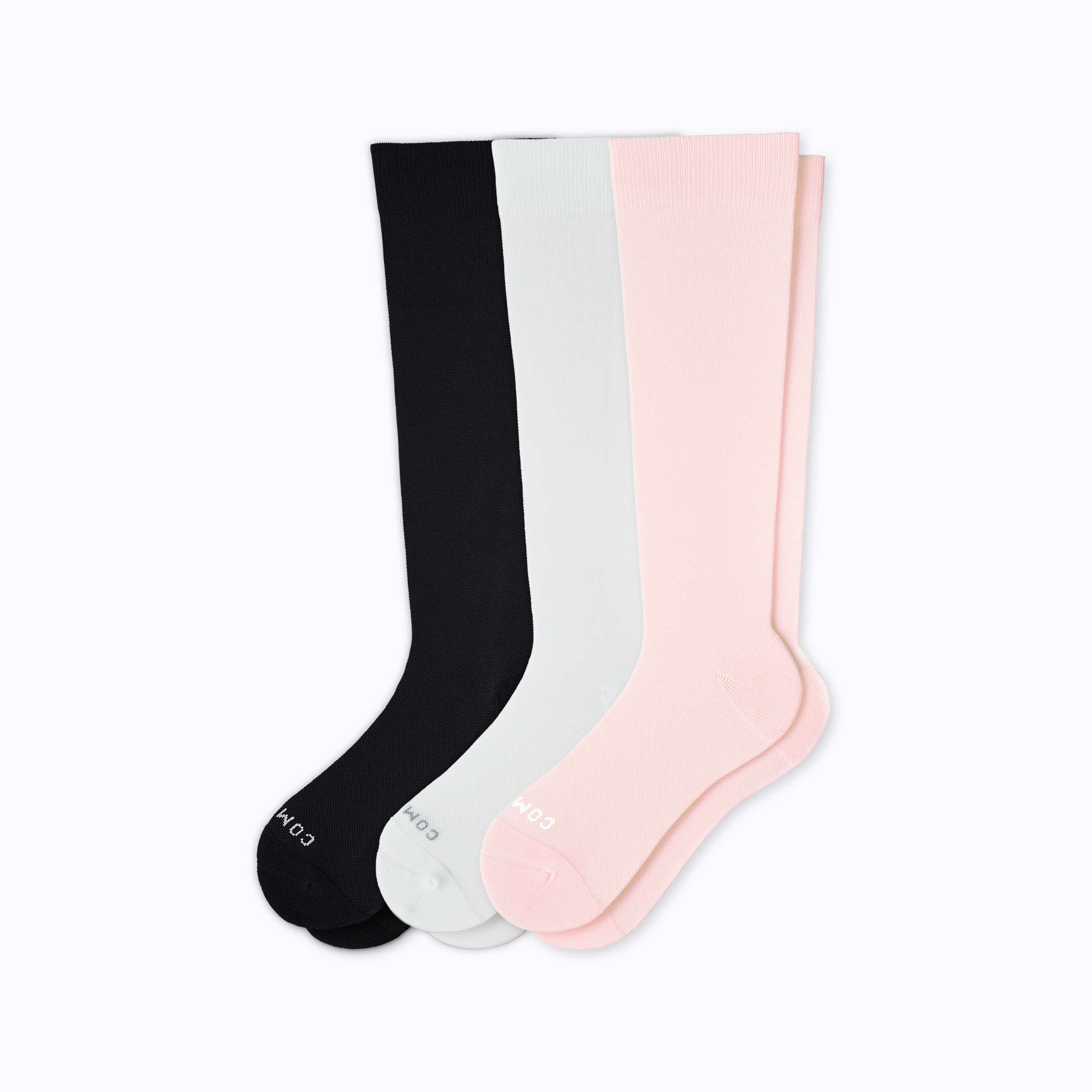 Women's Knee-High Compression Socks – 3 Pack Solids Black/Rose/White