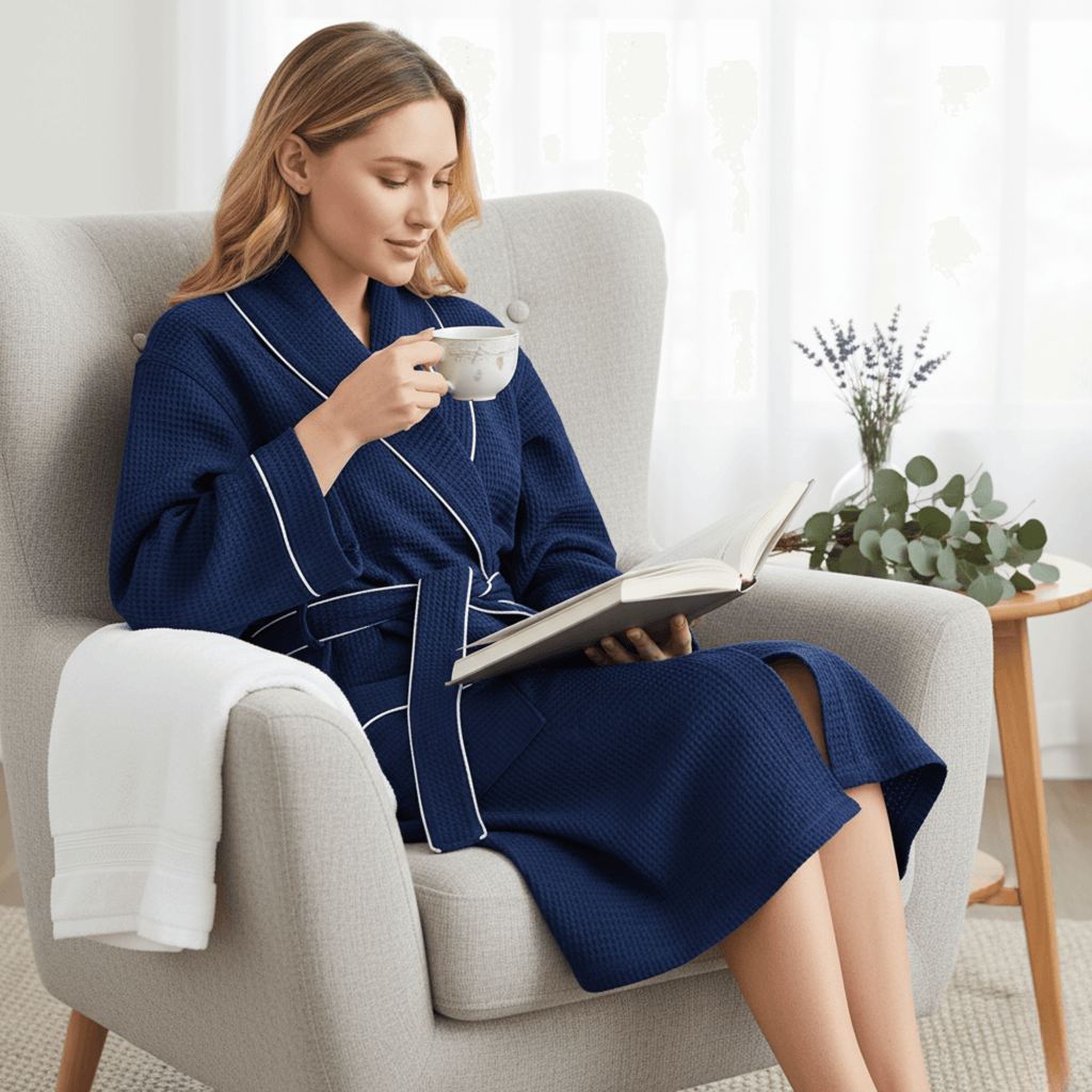 Knee-Length Waffle Robe for Women with Available Personalized Embroidery