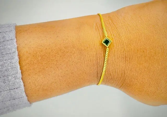 Luxury S925 Sterling Silver Green Zircon Bracelet - Elegant Gold-Plated Jewelry | Women's | Amtikiss Casuals