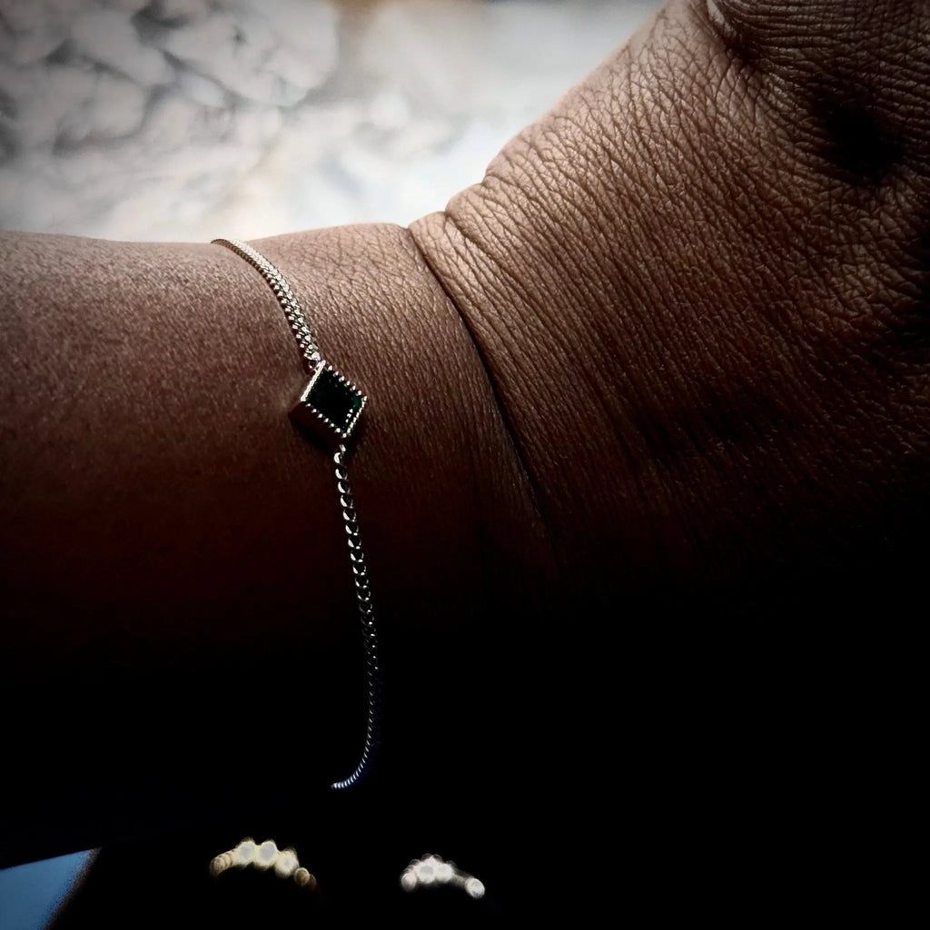 Luxury S925 Sterling Silver Green Zircon Bracelet - Elegant Gold-Plated Jewelry | Women's | Amtikiss Casuals