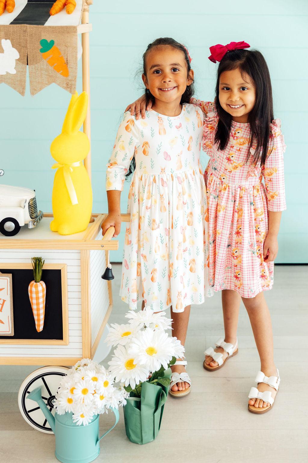 Daisy Ducklings 3/4 Sleeve Ruffle Twirl Dress