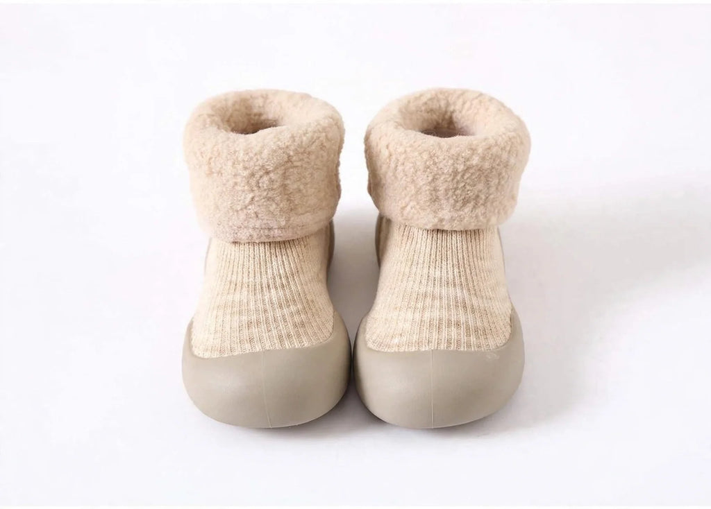 Toddler Sock Shoes with Rubber Soles | Fleece Winter Barefoot Shoes