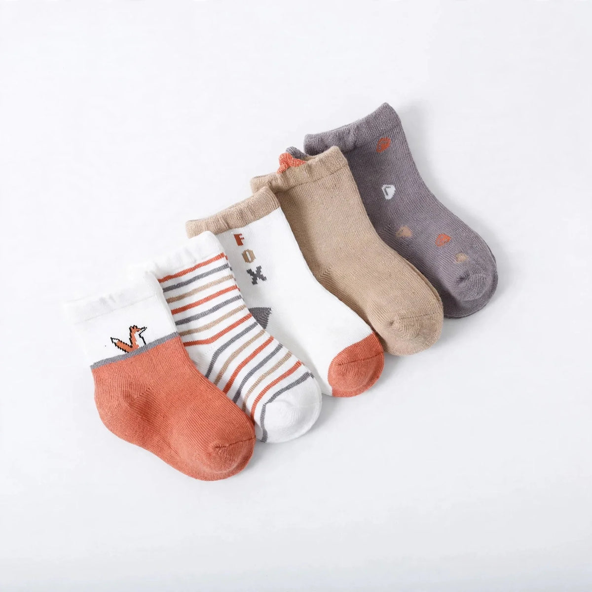 Organic Cotton Fox Socks for Toddlers | 5-Pack Kids’ Fun Socks | Fox