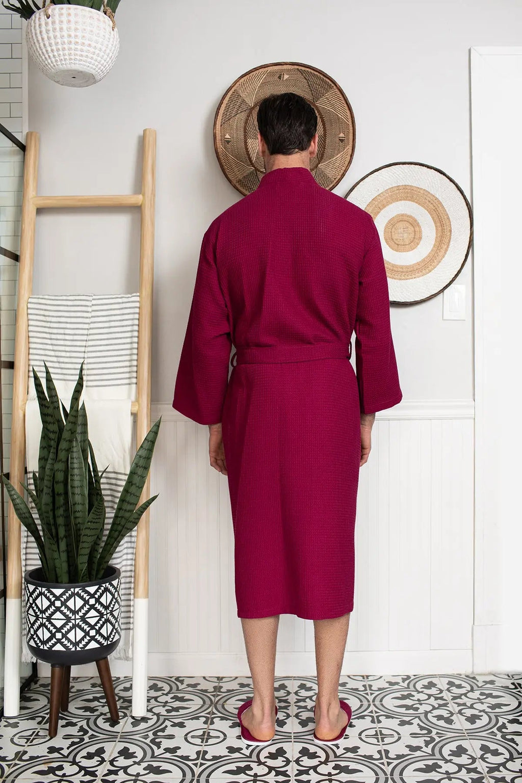 Waffle Spa Bathrobe for Men - Absorbent, Lightweight, with personalization available as an add-on.