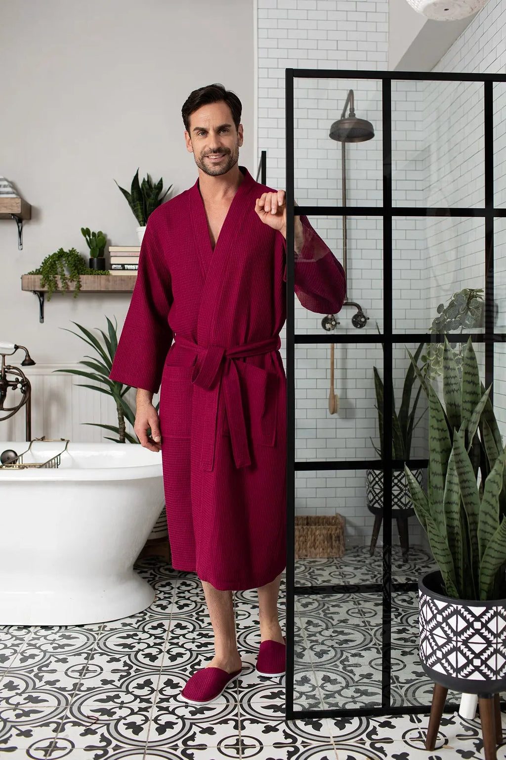 Waffle Spa Bathrobe for Men - Absorbent, Lightweight, with personalization available as an add-on.