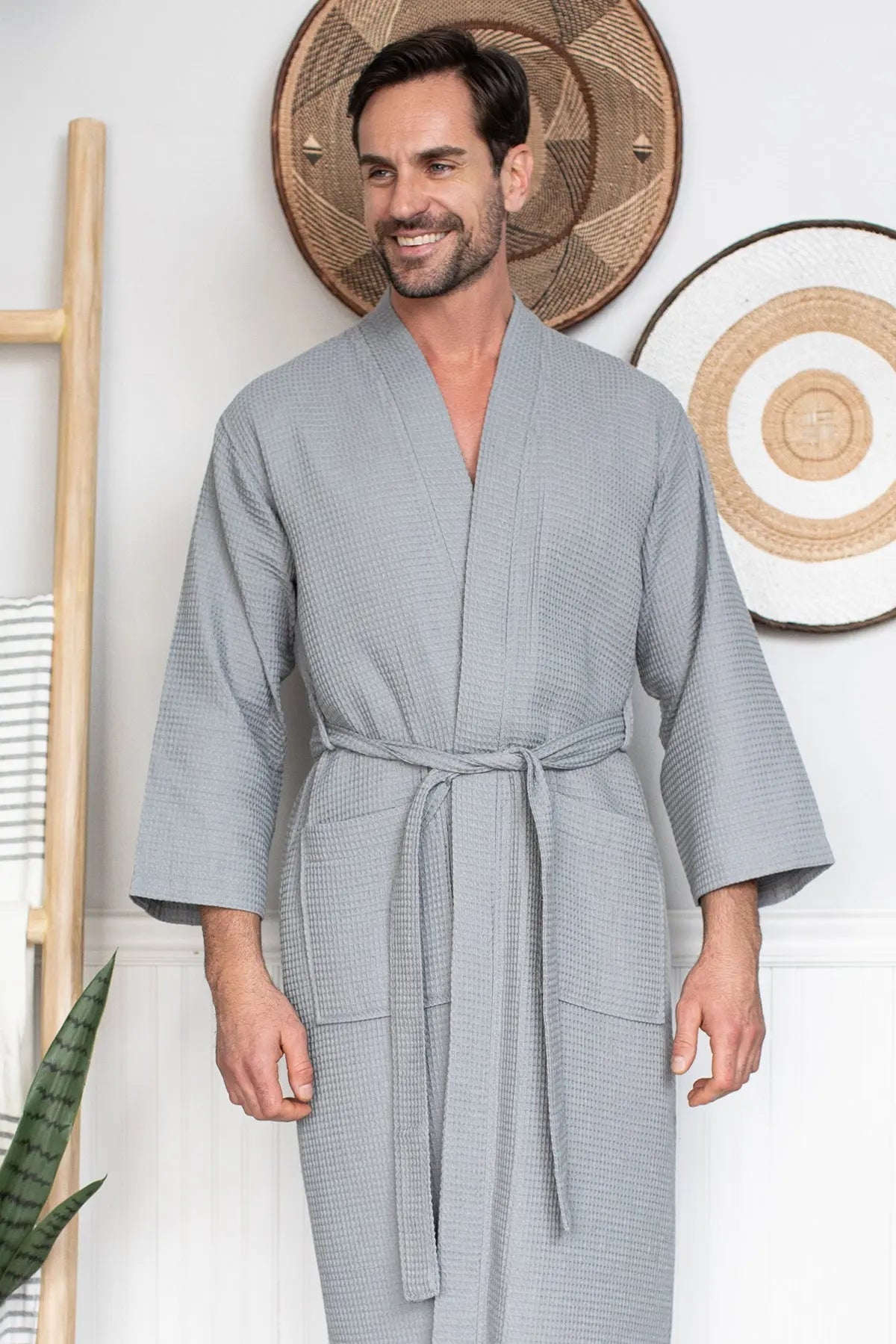 Waffle Spa Bathrobe for Men - Absorbent, Lightweight, with personalization available as an add-on.