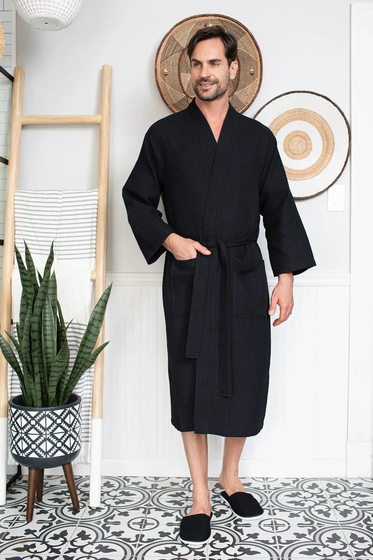 Waffle Spa Bathrobe for Men - Absorbent, Lightweight, with personalization available as an add-on.