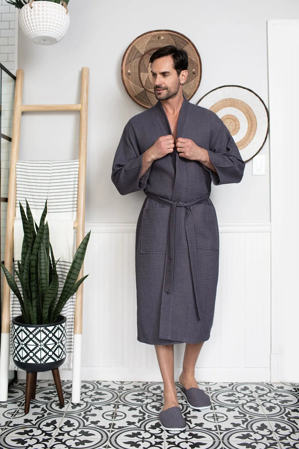 Waffle Spa Bathrobe for Men - Absorbent, Lightweight, with personalization available as an add-on.