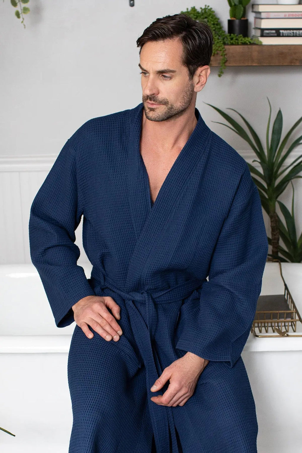 Waffle Spa Bathrobe for Men - Absorbent, Lightweight, with personalization available as an add-on.
