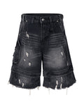 NOIR DISTRESSED CARGO SHORTS