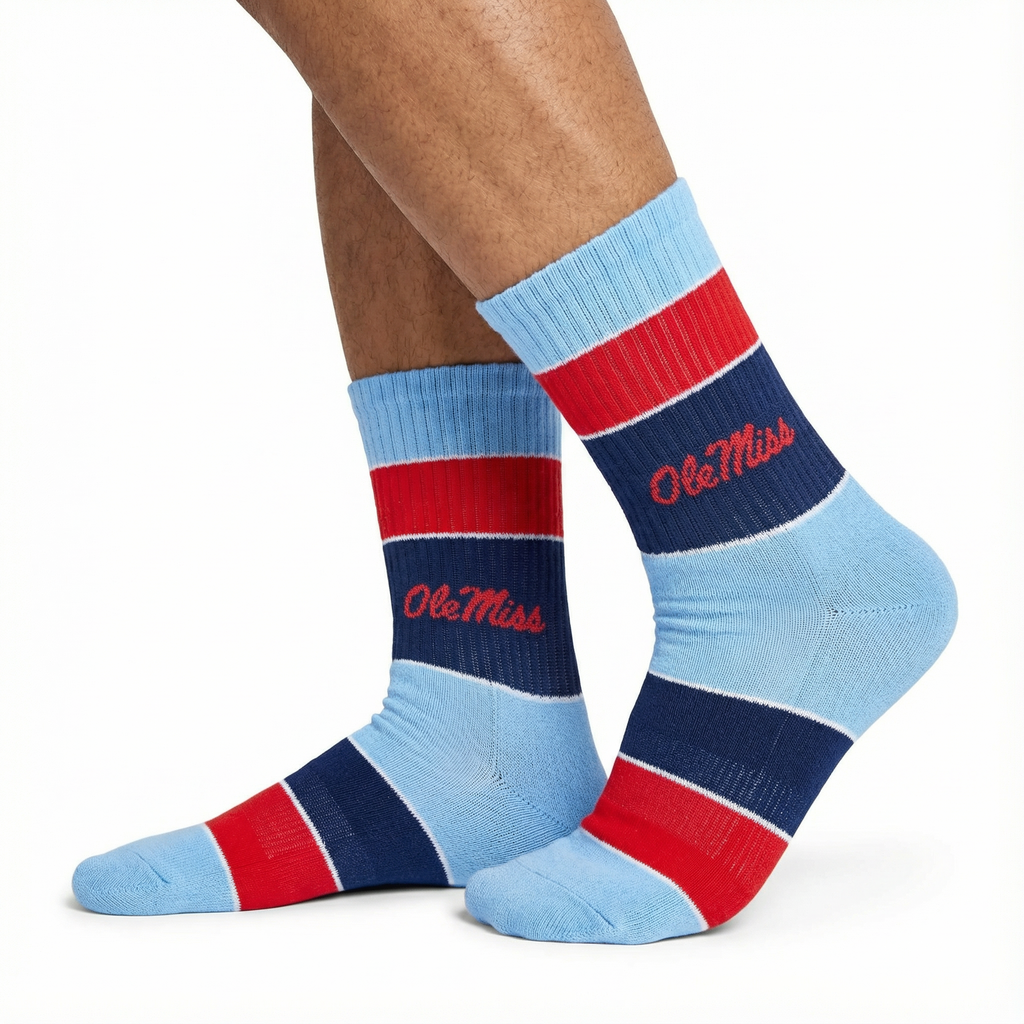 Ole Miss Powder Wide Stripe Casual Crew