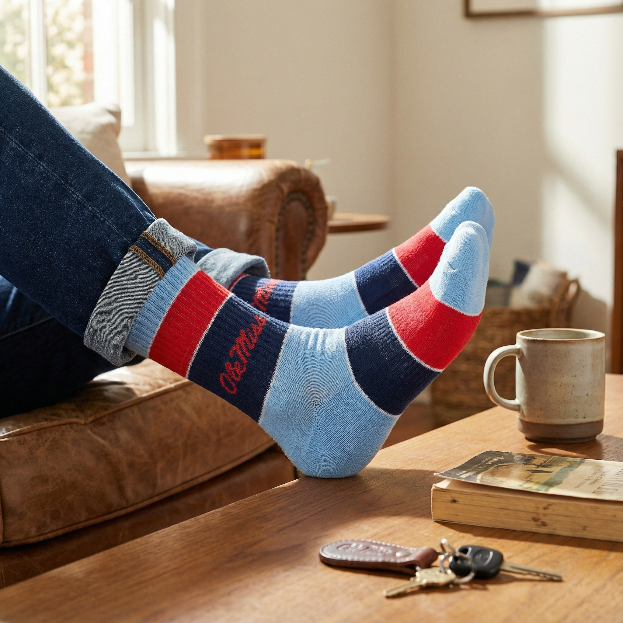 Ole Miss Powder Wide Stripe Casual Crew