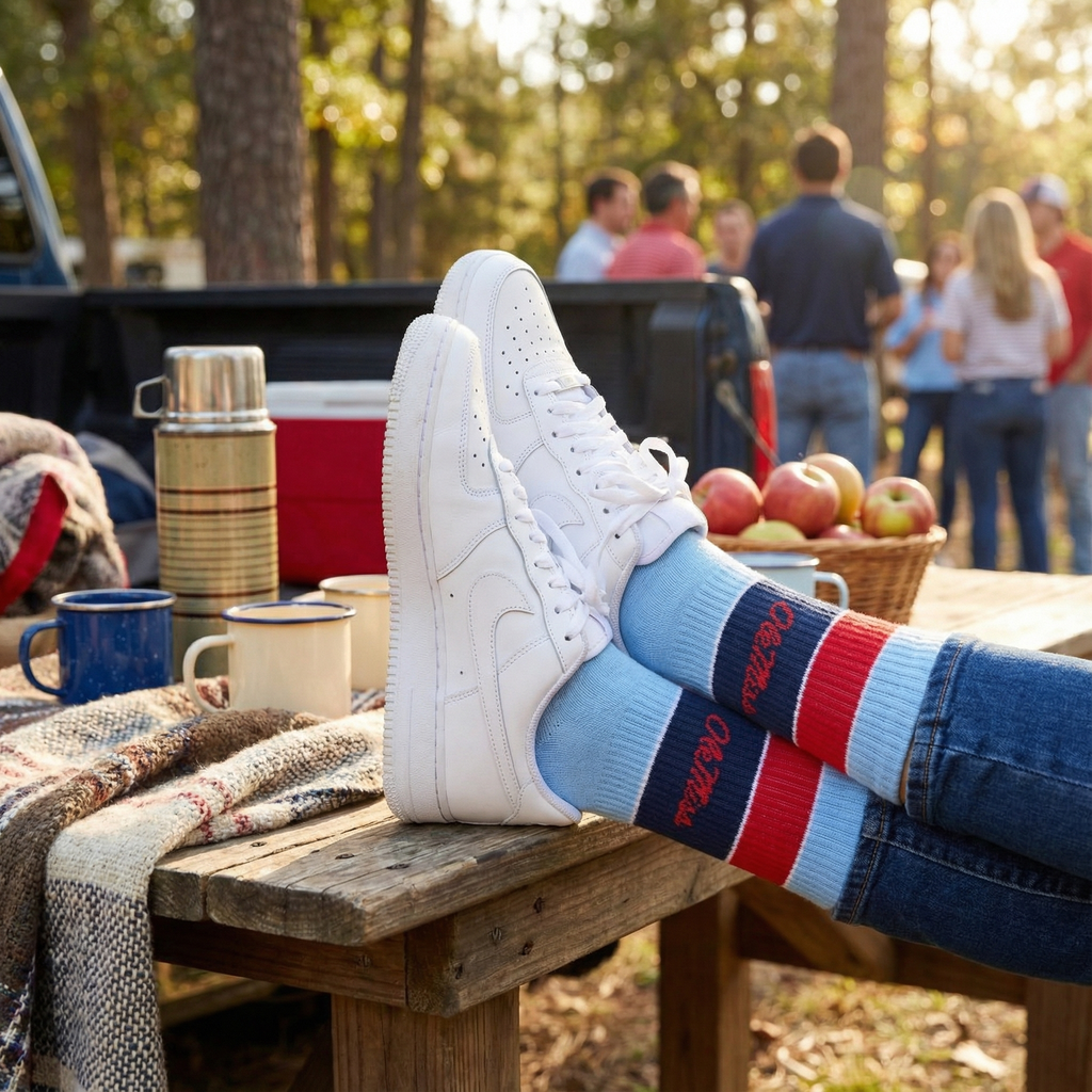 Ole Miss Powder Wide Stripe Casual Crew
