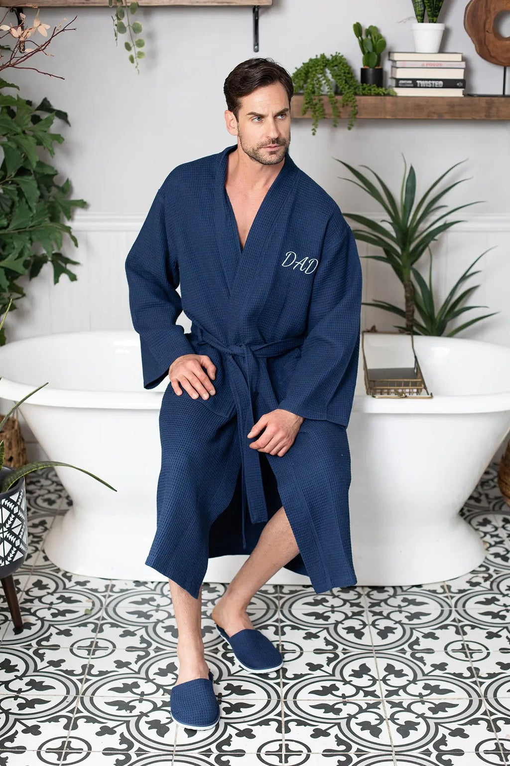 Waffle Spa Bathrobe for Men - Absorbent, Lightweight, with personalization available as an add-on.