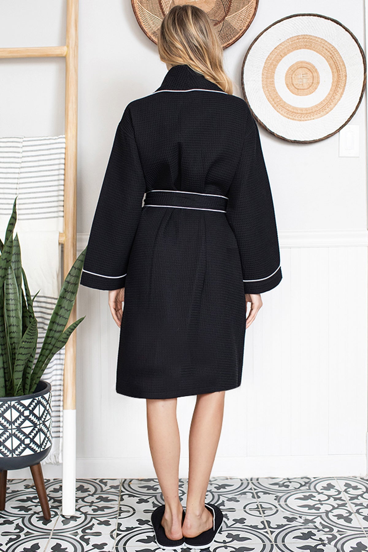 Knee-Length Waffle Robe for Women with Available Personalized Embroidery