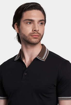 The Mercerized Cotton Polo (Black & Brown Accent)