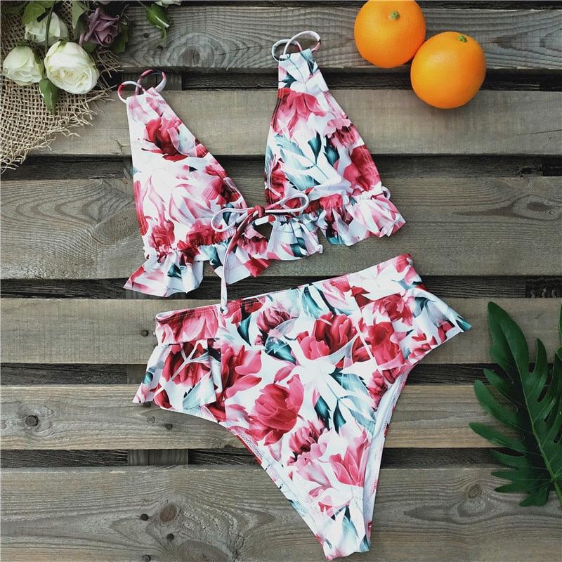 High Waist Ruffle Bikini Set