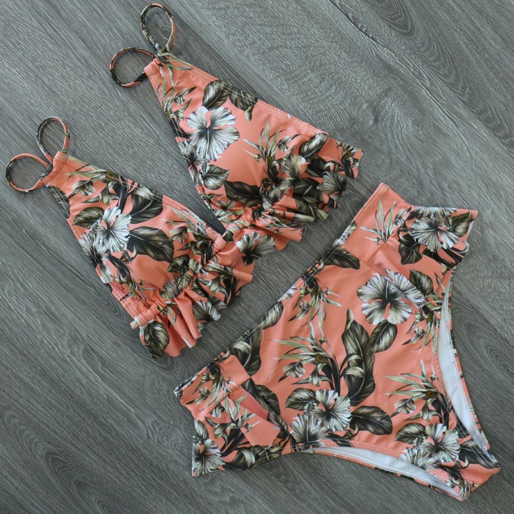 High Waist Ruffle Bikini Set