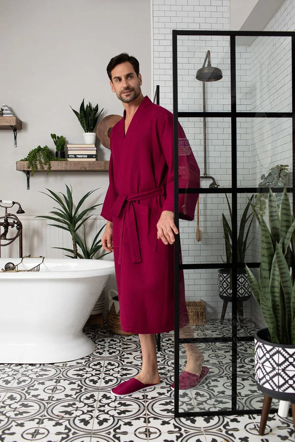 Waffle Spa Bathrobe for Men - Absorbent, Lightweight, with personalization available as an add-on.