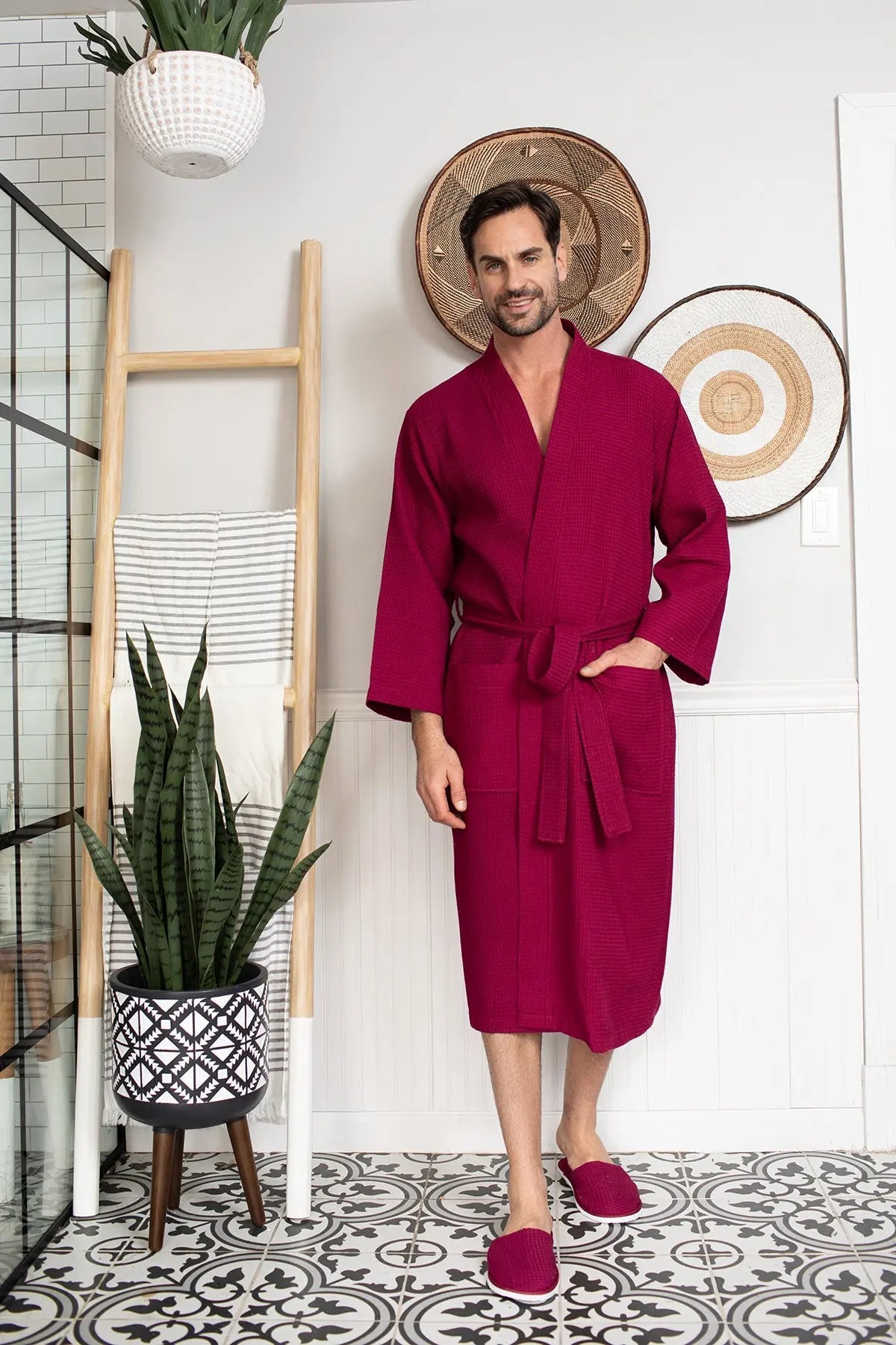 Waffle Spa Bathrobe for Men - Absorbent, Lightweight, with personalization available as an add-on.